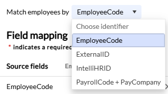 Match employees by drop down with all options displayed